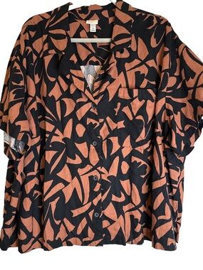 a new day Black and Rust Abstract Button-Down Camp Shirt - Women Sz 3X